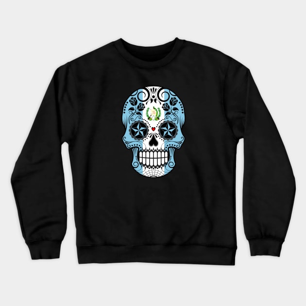 Guatemalan Flag Sugar Skull with Roses Crewneck Sweatshirt by jeffbartels